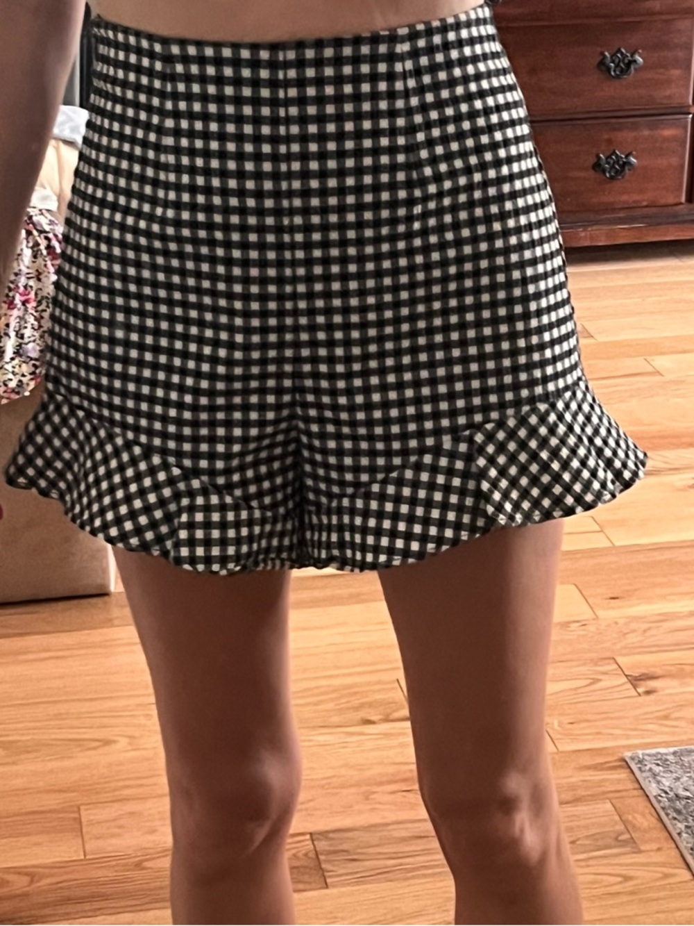 Zara Black and White High-Waist Ruffle Shorts